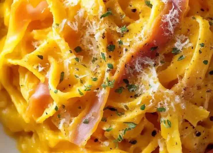 Creamy Pumpkin Alfredo Pasta with Crispy Prosciutto