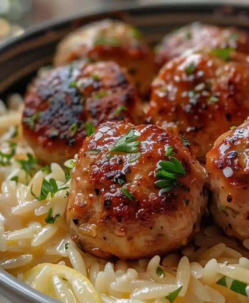 Easy Greek Chicken Meatballs with Lemon Orzo