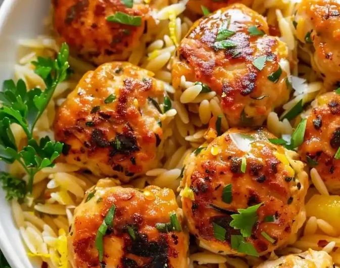 Greek Chicken Meatballs with Lemon Orzo Recipe