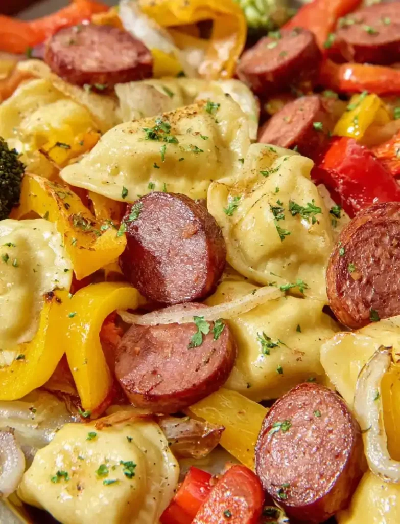 Kielbasa and Pierogies Sheet Pan Meal
