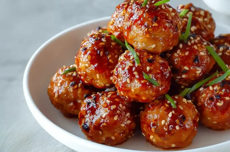 Sheet Pan Sesame Ginger Chicken Meatballs with Sweet Chili Glaze