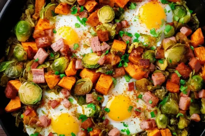 Quick Sweet Potato Brussel Sprout Hash