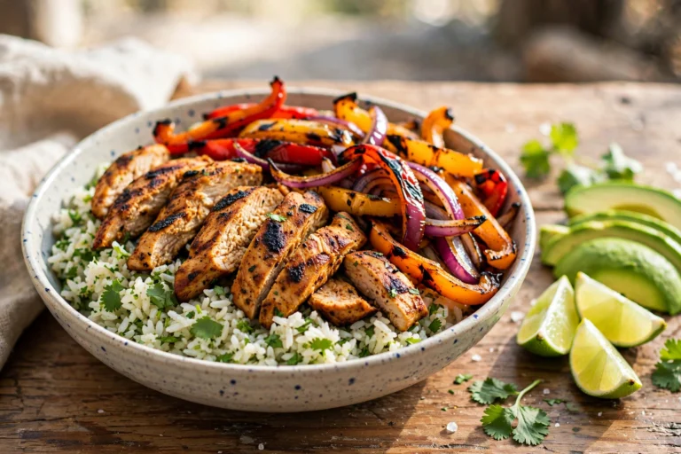 Sheet-Pan Chicken Fajita Bowls with Cilantro Lime Rice