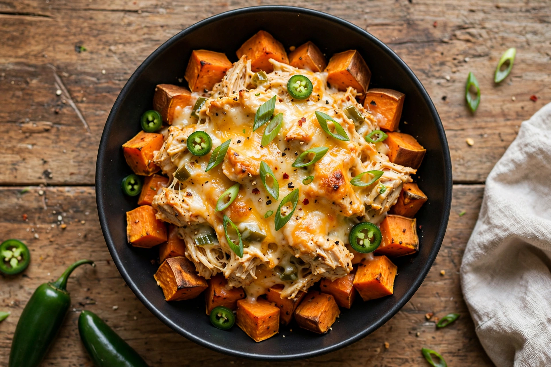 Creamy Jalapeño Popper Chicken Sweet Potato Bowls