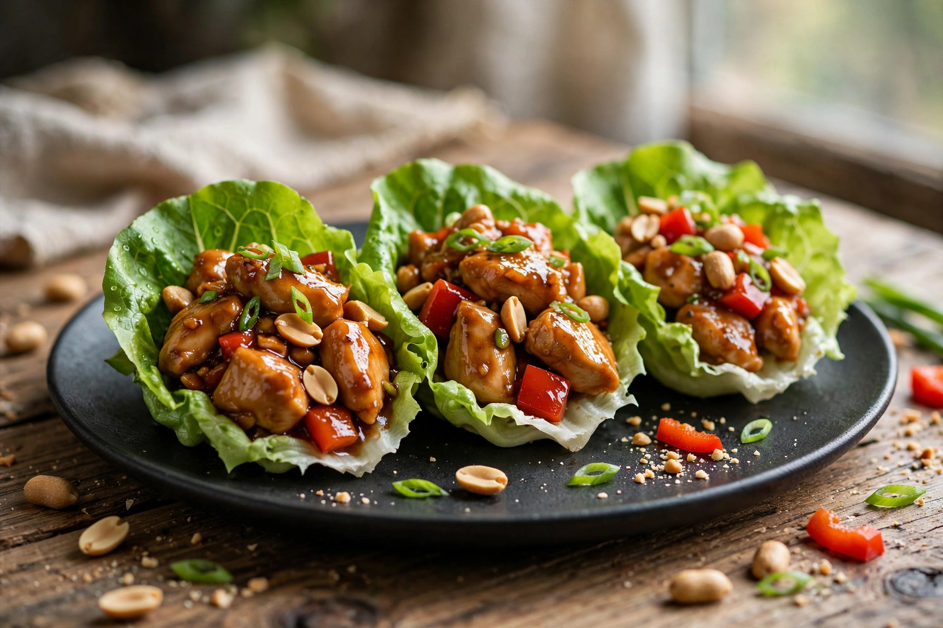 Sweet and Spicy Kung Pao Chicken Lettuce Wraps