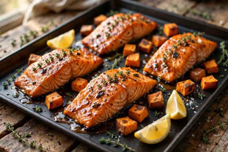 Maple-Dijon Glazed Salmon with Roasted Sweet Potatoes