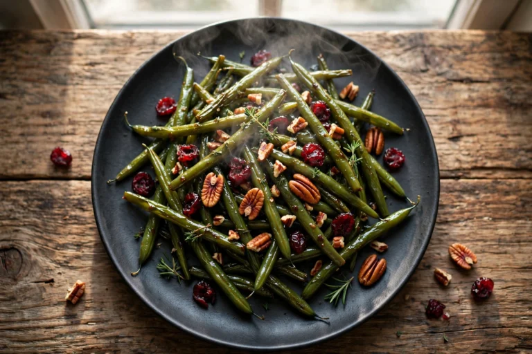 Maple-Balsamic Green Beans with Cranberries and Toasted Pecans