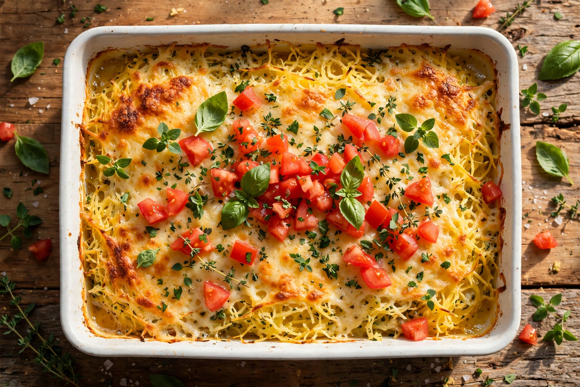 Golden Parmesan Spaghetti Squash & Tomato Bake