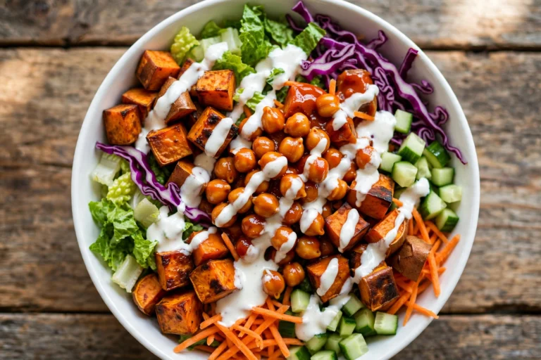 Spicy Buffalo Chickpea and Sweet Potato Bowls