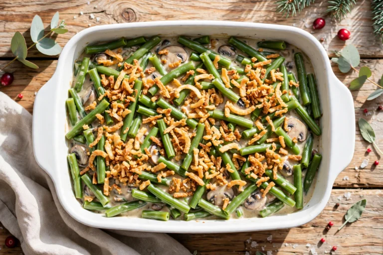 Lighter Green Bean Casserole with Creamy Mushroom Sauce