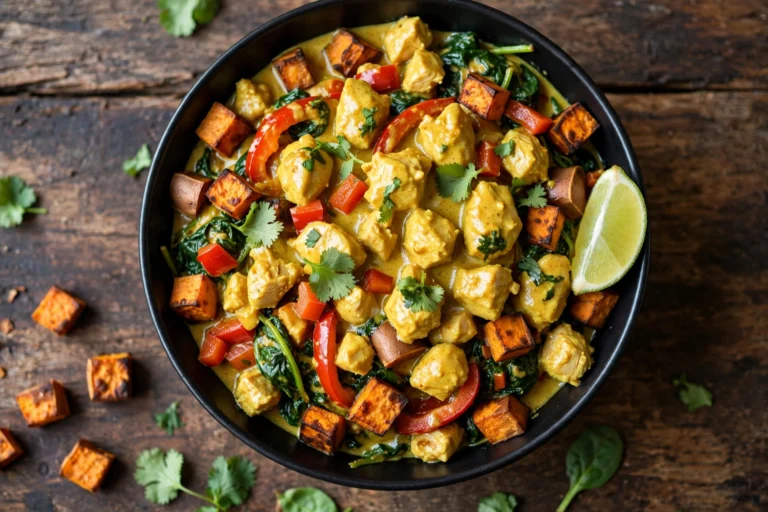 Coconut Curry Chicken Bowls with Roasted Sweet Potatoes