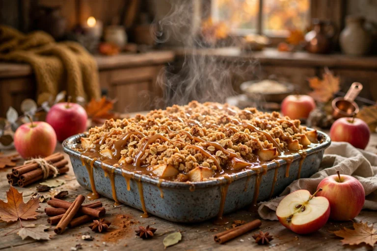 Salted Caramel Apple Crisp (Warm Fall Dessert)